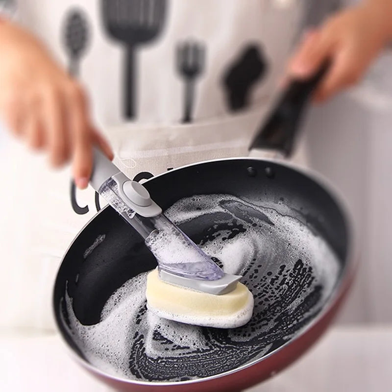 Refillable Liquid Cleaning Brush Kitchen Bowl Scrubber
