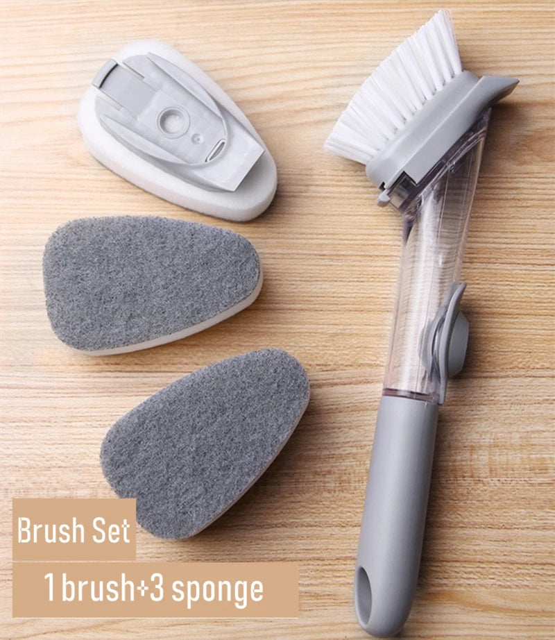 Refillable Liquid Cleaning Brush Kitchen Bowl Scrubber