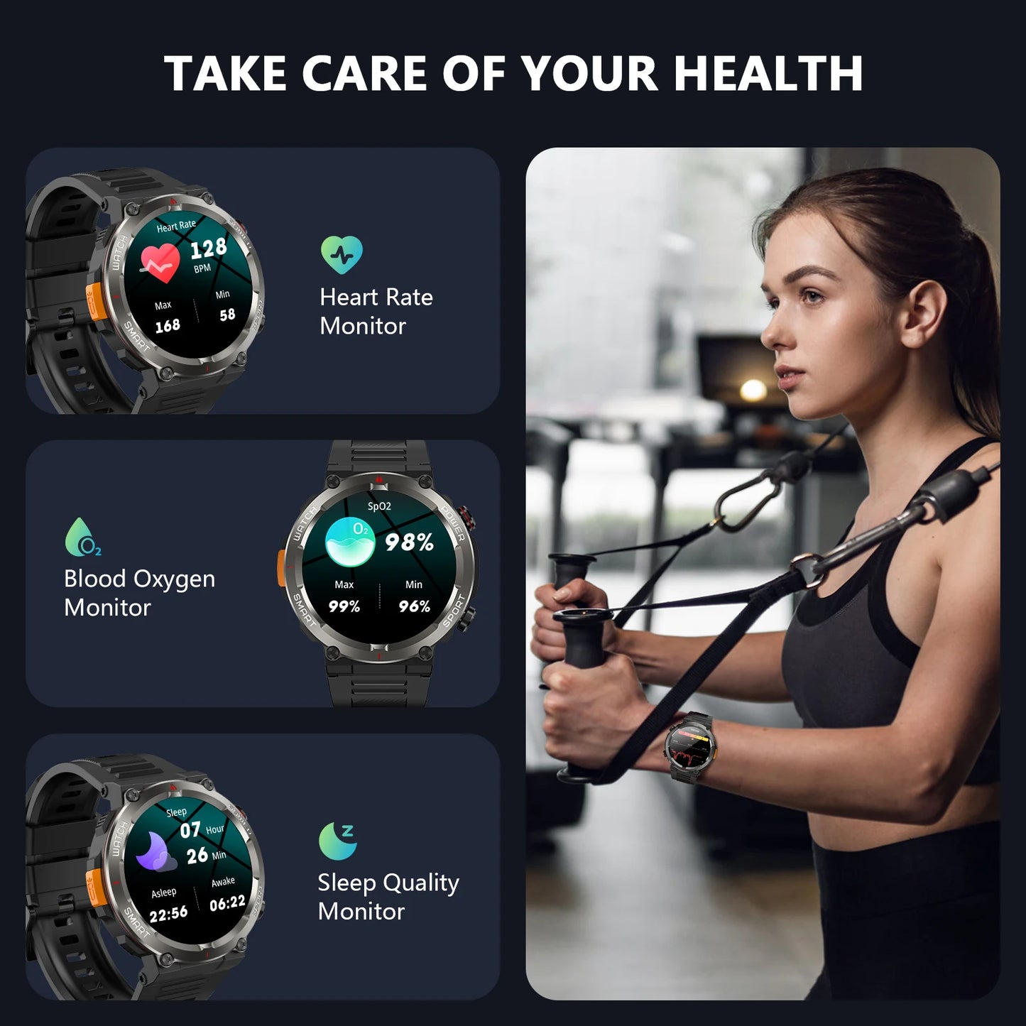 Blackview New IP68 Waterproof Smart Watch with LED Flashlight 960mAh Battery Life Bluetooth Call Outdoor Watches for Man Woman