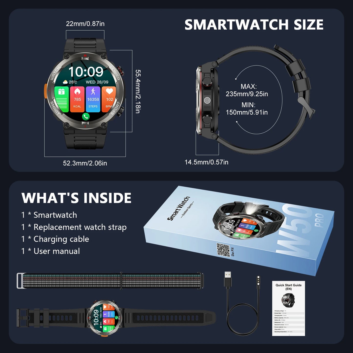 Blackview New IP68 Waterproof Smart Watch with LED Flashlight 960mAh Battery Life Bluetooth Call Outdoor Watches for Man Woman