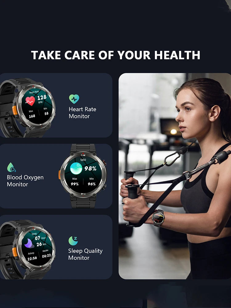 Blackview New IP68 Waterproof Smart Watch with LED Flashlight 960mAh Battery Life Bluetooth Call Outdoor Watches for Man Woman