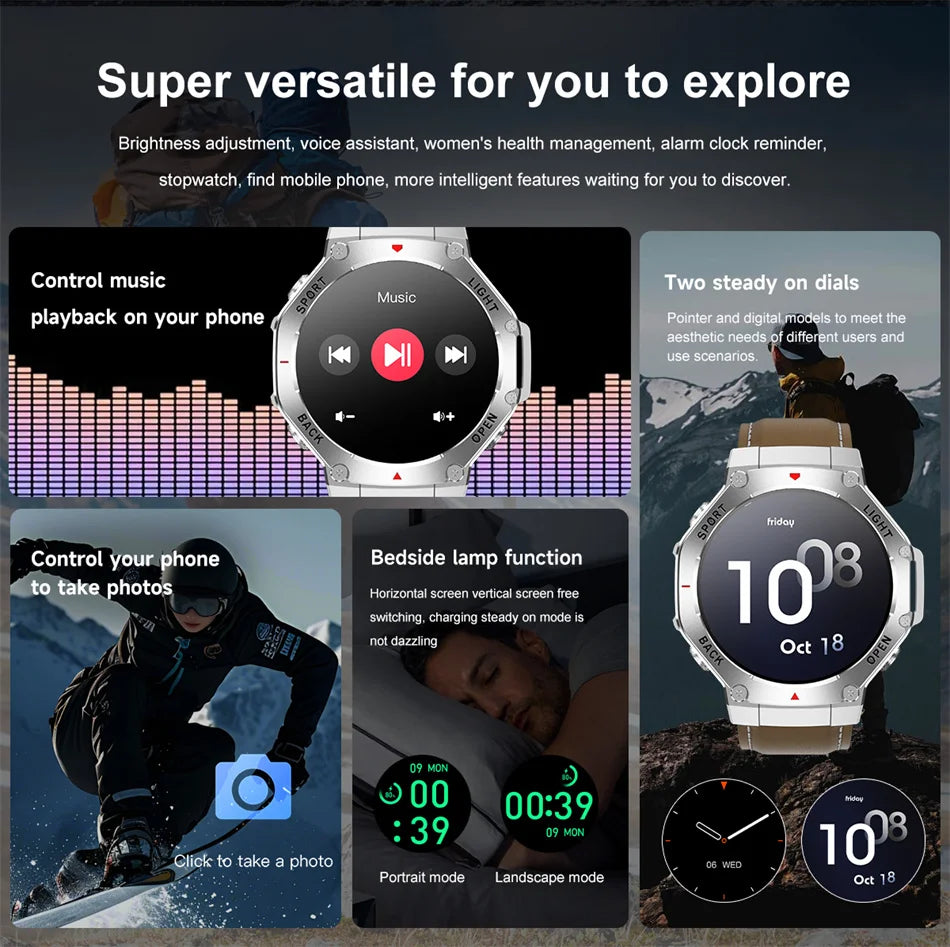 2025 New Men Sports Smart Watch GPS AMOLED Heart Rate Monitoring LED Flashlight NFC Bluetooth Call 3ATM Waterproof Smartwatches