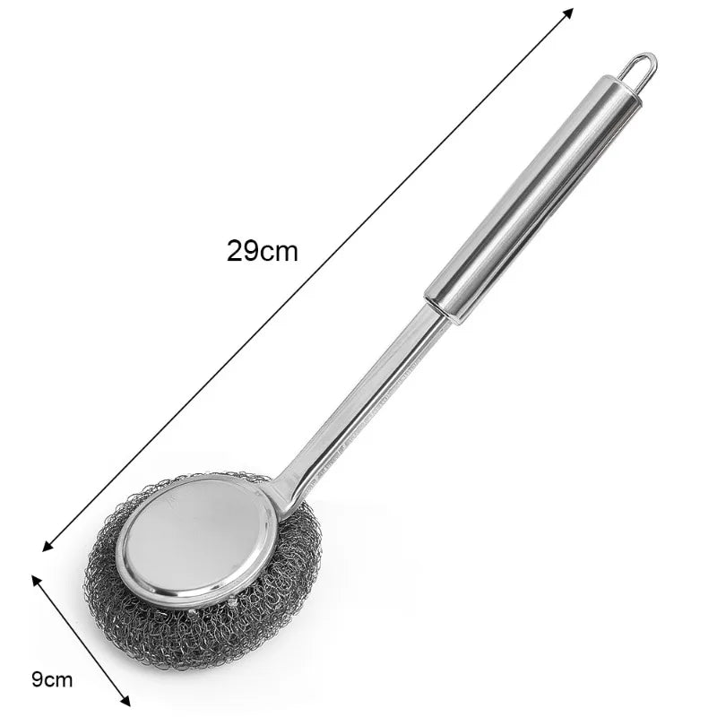 20/1Pcs Cleaning Brush Long Handle Pot Brush Kitchen Pan Pot Dishes Steel Wool Steel Wire Metal Wool Scourer Household Cleaning