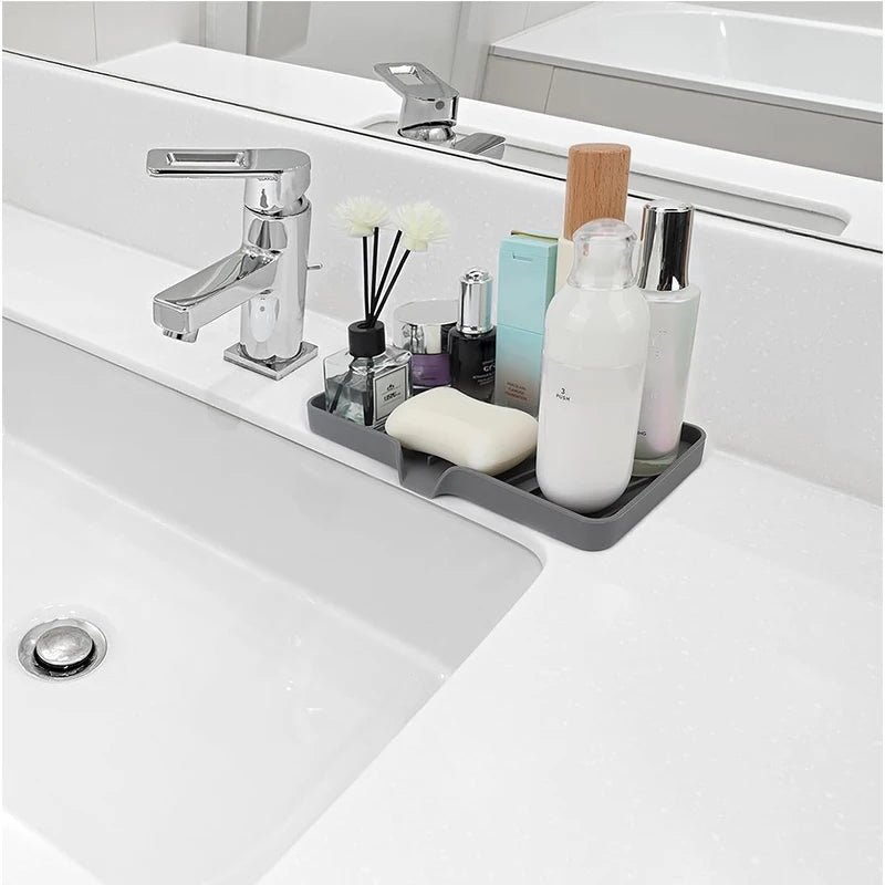 Silicone Bathroom Soap Dishes Sink Sponge Holder for Kitchen, Shower Soap Sponge Tray Counter Rubber Soap Dish with Drain