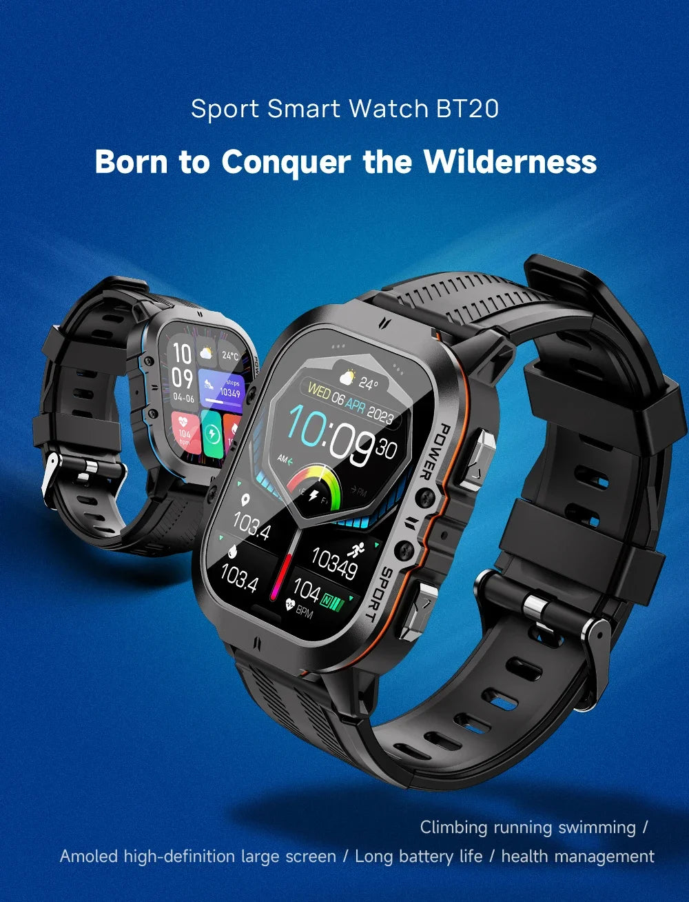 OUKITEL Smart Watch BT20 Sport SmartWatch BT5.2 350mAh 1.96" AMOLED Display