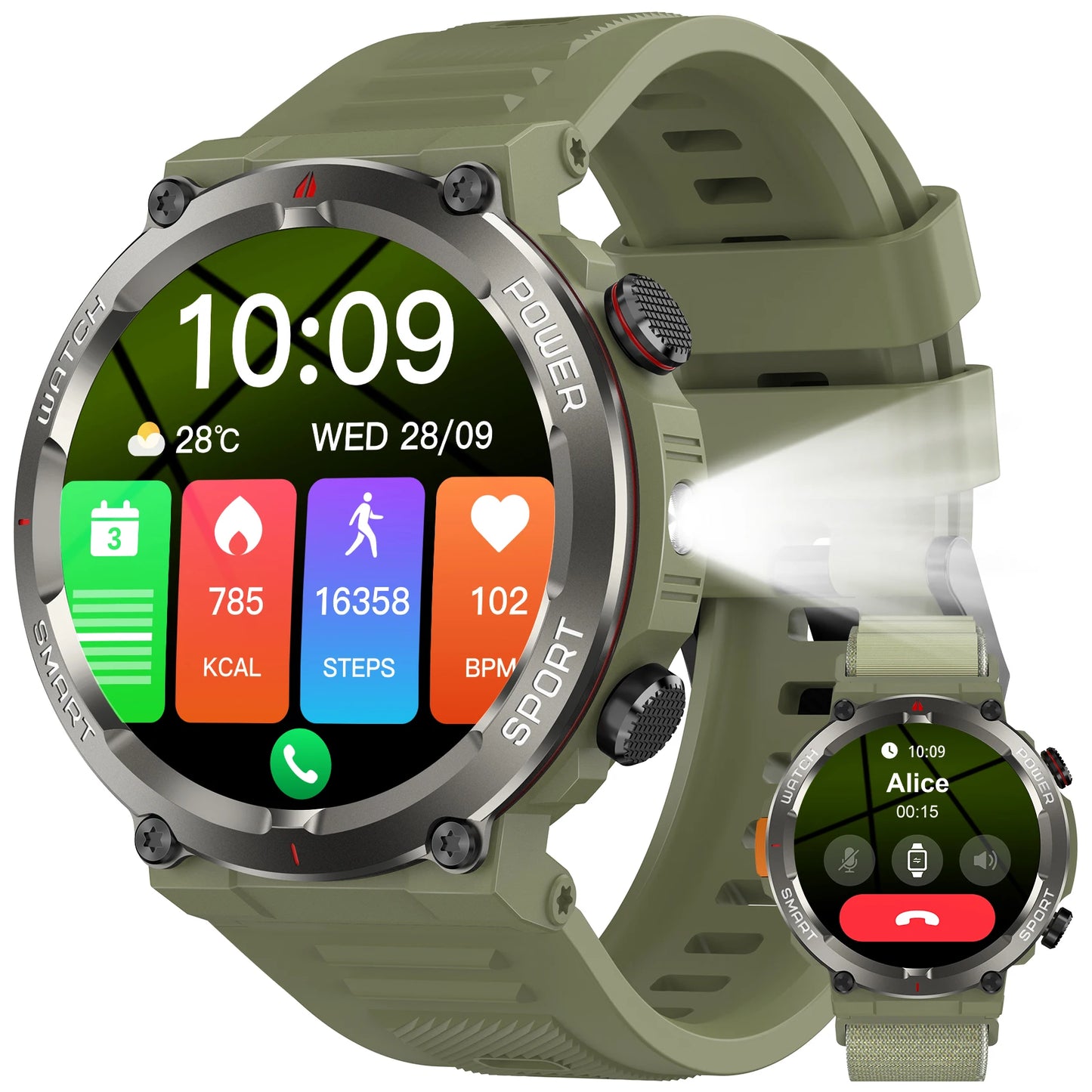 Blackview New IP68 Waterproof Smart Watch with LED Flashlight 960mAh Battery Life Bluetooth Call Outdoor Watches for Man Woman