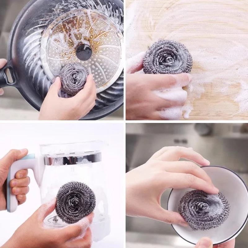 New Steel Wire Ball for Pot Pans Dishes Rust Remover Stainless Steel Cleaning Balls Kitchen Dishwashing Cleaner Brush Scrubbers
