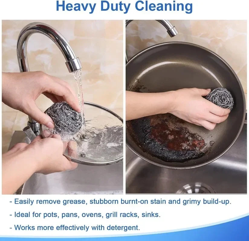 Magic Steel Wire Ball Stainless Steel Heavy Duty Balls for Dishwashing Cleaning Scrubber Kitchen Pot Rust Removal Cleaner Tools