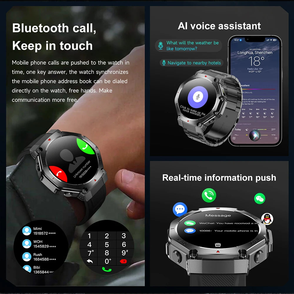2025 New Men Sports Smart Watch GPS AMOLED Heart Rate Monitoring LED Flashlight NFC Bluetooth Call 3ATM Waterproof Smartwatches