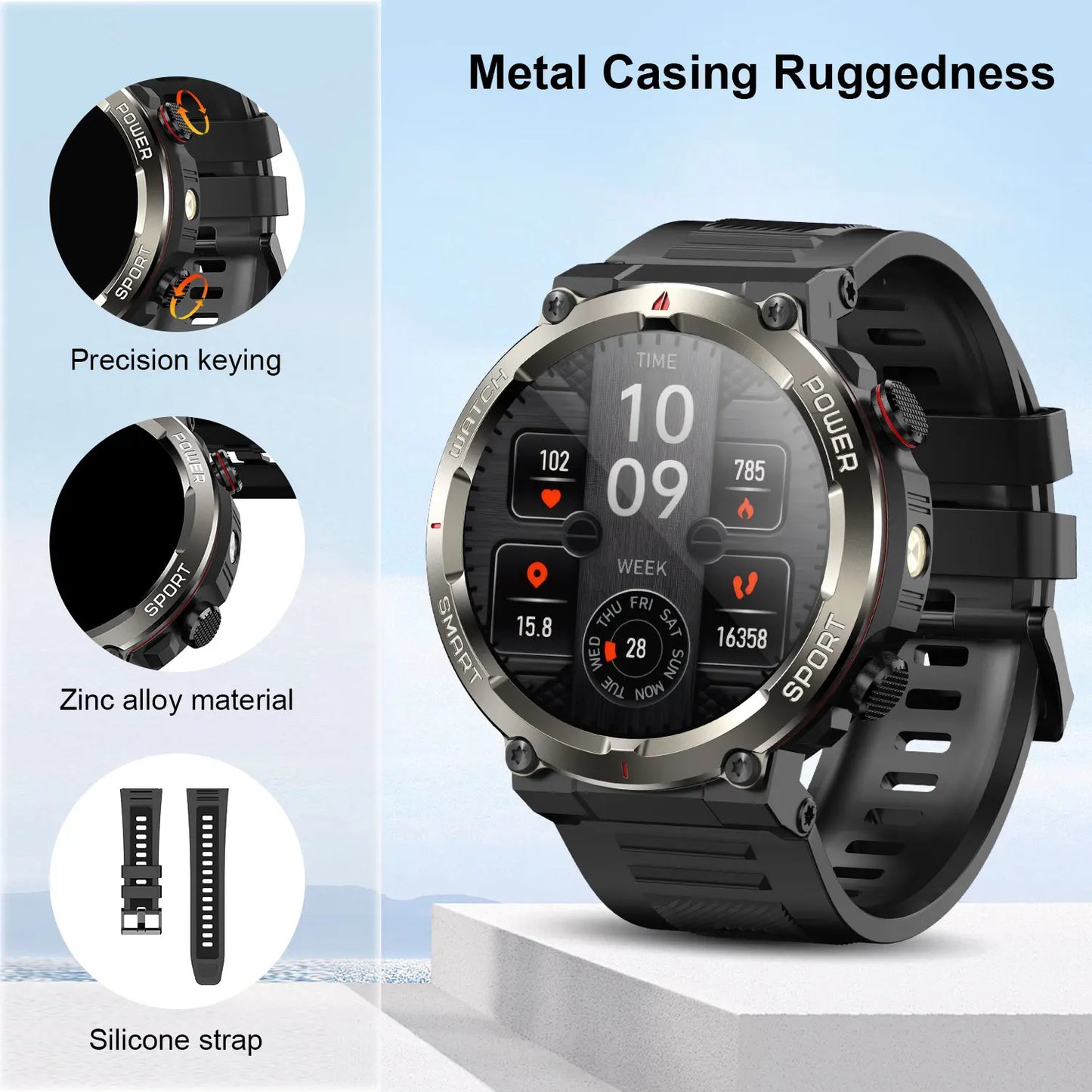 Blackview New IP68 Waterproof Smart Watch with LED Flashlight 960mAh Battery Life Bluetooth Call Outdoor Watches for Man Woman