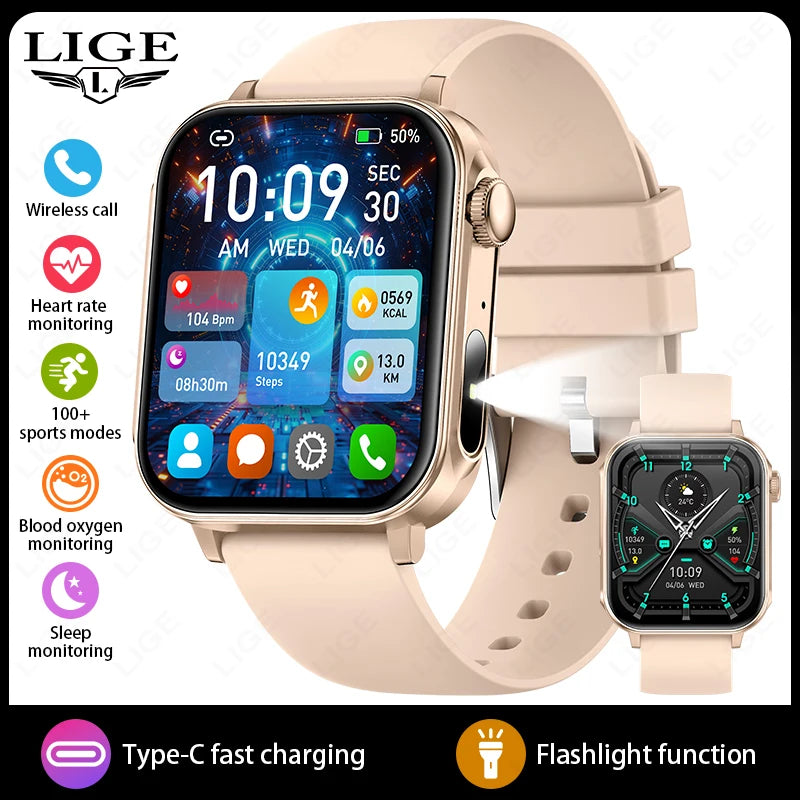 LIGE 1.83" HD Screen Smart Watch Men BT Call type-c Fast Charging New Watches IP67 Waterproof Sports Health Monitor Smartwatches