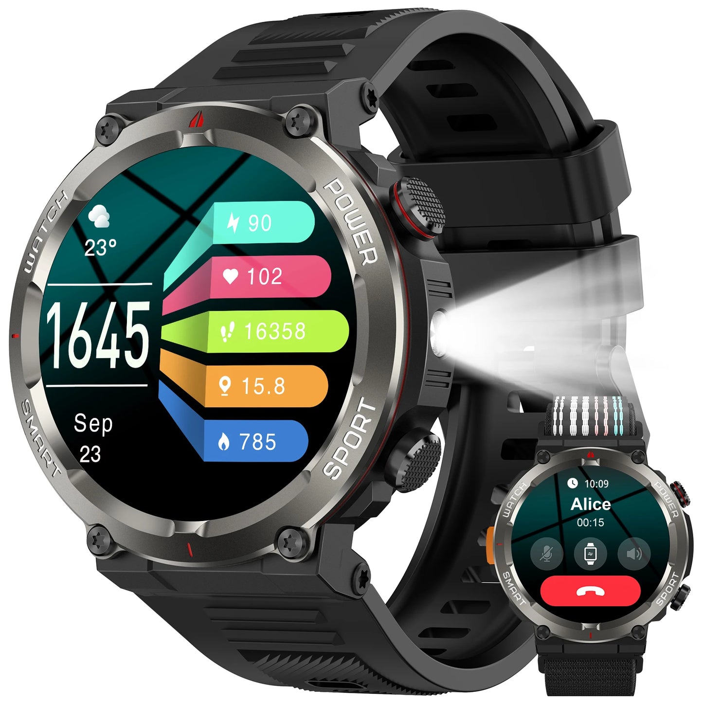 Blackview New IP68 Waterproof Smart Watch with LED Flashlight 960mAh Battery Life Bluetooth Call Outdoor Watches for Man Woman