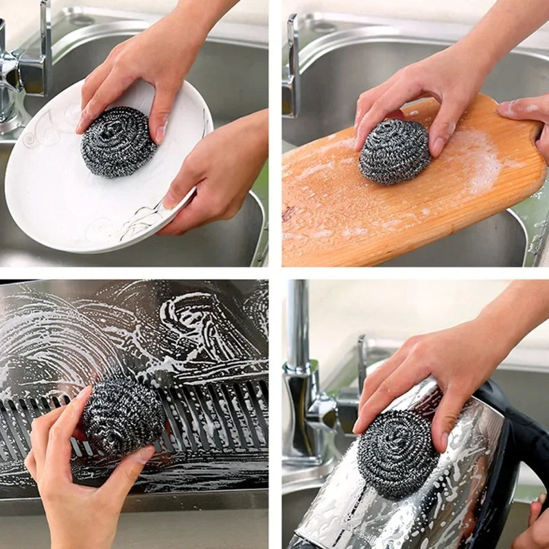 New Steel Wire Ball for Pot Pans Dishes Rust Remover Stainless Steel Cleaning Balls Kitchen Dishwashing Cleaner Brush Scrubbers