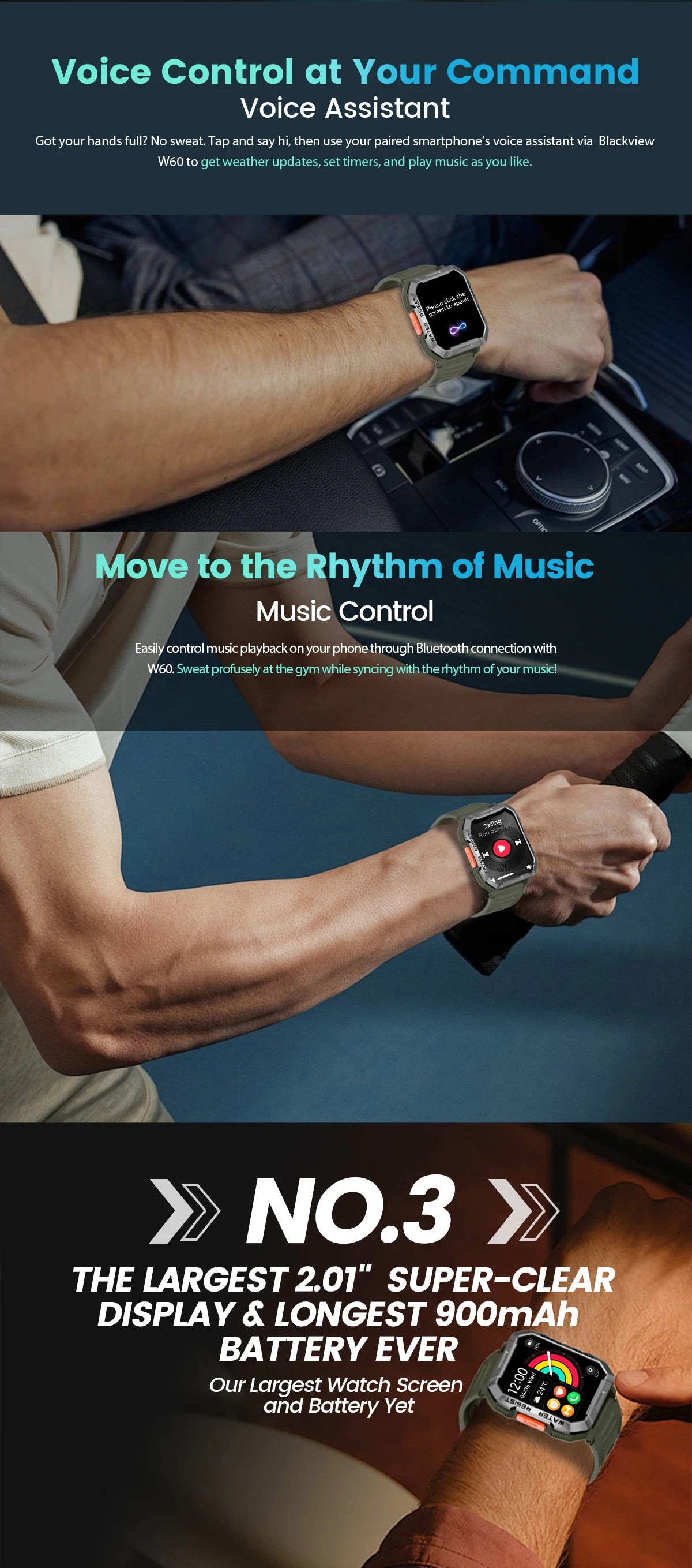Blackview W60 2024 New Smartwatch 2.01'' HD Display TFT Rugged Smart Watch for Outdoor With Emergency Lighting Bluetooth Calling