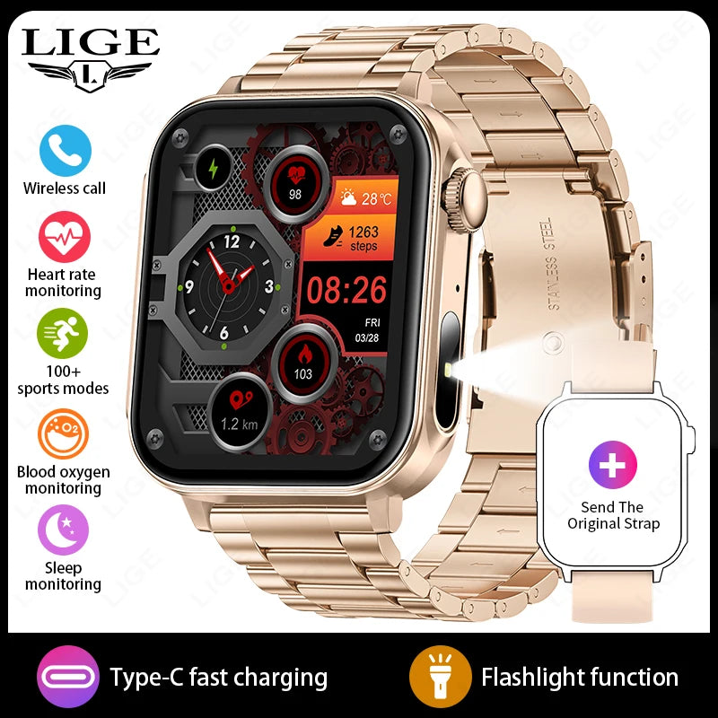 LIGE 1.83" HD Screen Smart Watch Men BT Call type-c Fast Charging New Watches IP67 Waterproof Sports Health Monitor Smartwatches