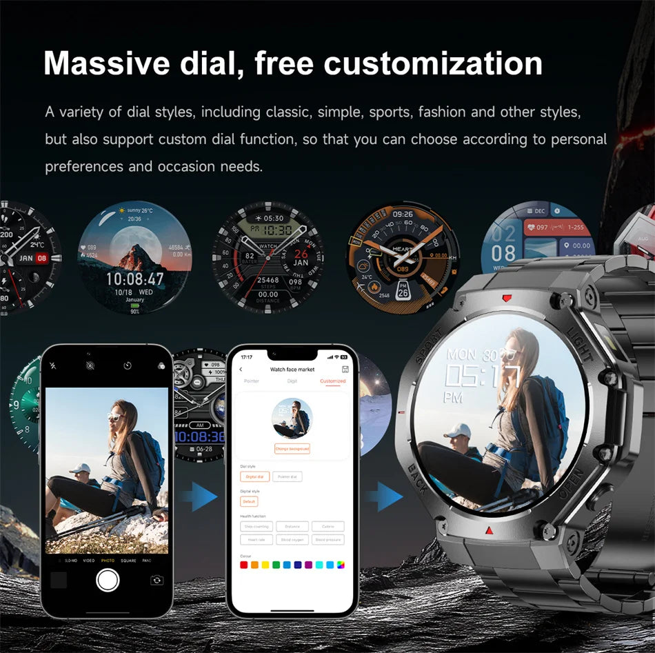 2025 New Men Sports Smart Watch GPS AMOLED Heart Rate Monitoring LED Flashlight NFC Bluetooth Call 3ATM Waterproof Smartwatches