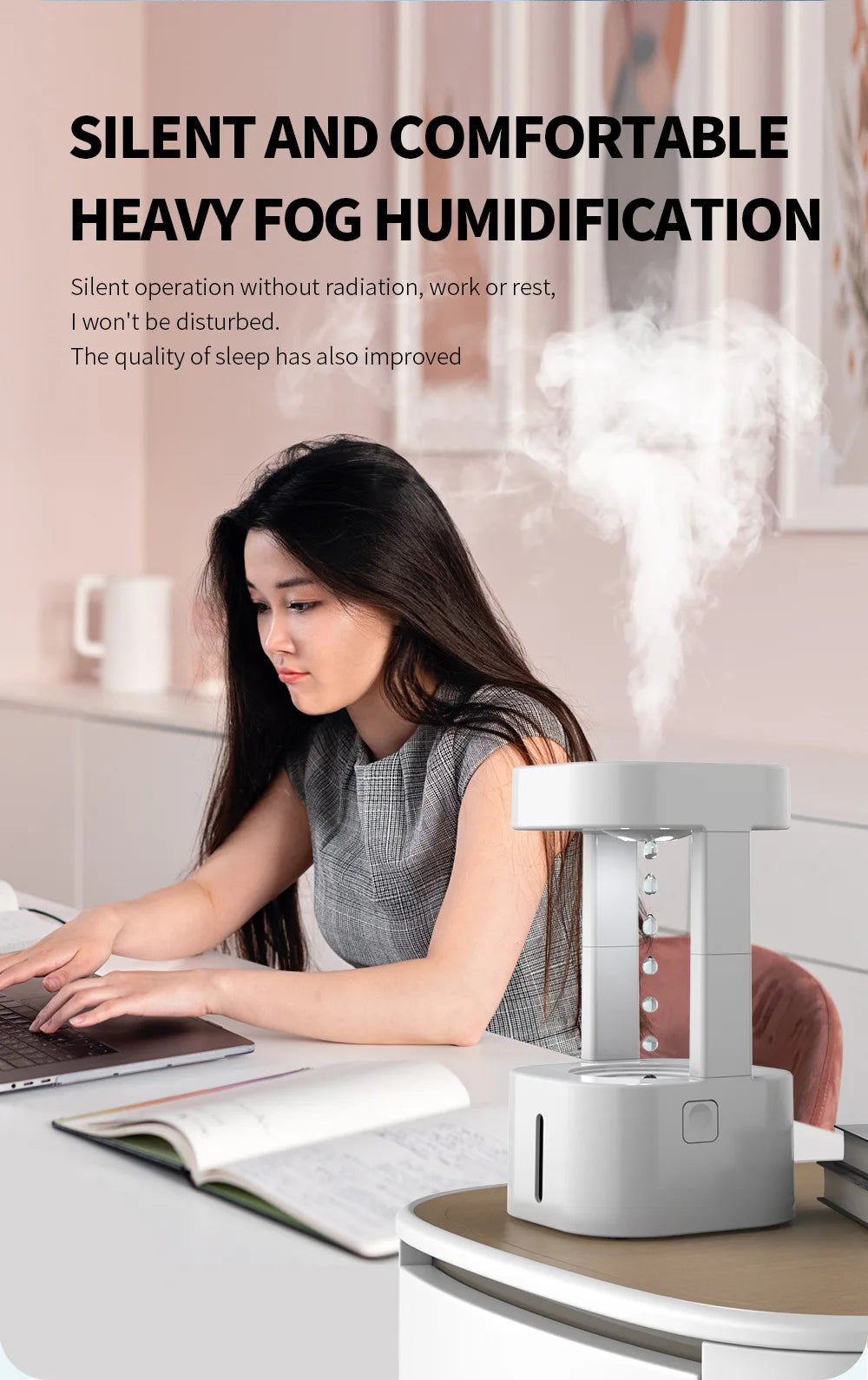 Anti-Gravity Drip Humidifier, LED Colorful Night Light Remote Control