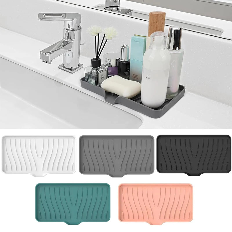 Silicone Bathroom Soap Dishes Sink Sponge Holder for Kitchen, Shower Soap Sponge Tray Counter Rubber Soap Dish with Drain