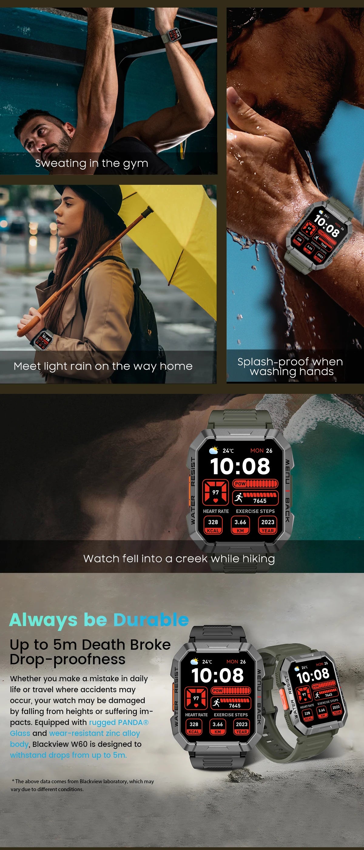 Blackview W60 2024 New Smartwatch 2.01'' HD Display TFT Rugged Smart Watch for Outdoor With Emergency Lighting Bluetooth Calling