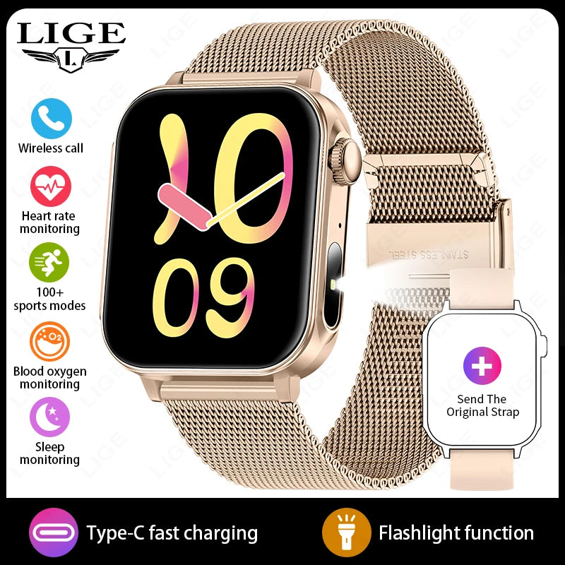 LIGE 1.83" HD Screen Smart Watch Men BT Call type-c Fast Charging New Watches IP67 Waterproof Sports Health Monitor Smartwatches