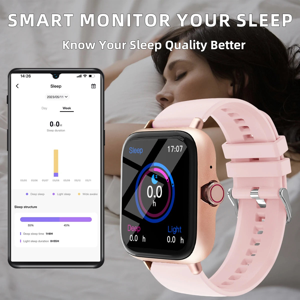 Men Women Smart Watch 1.83'' Waterproof Fitness Sports Watch Answer Call Sleep Sport Pedometer Information Alerts Smartwatch