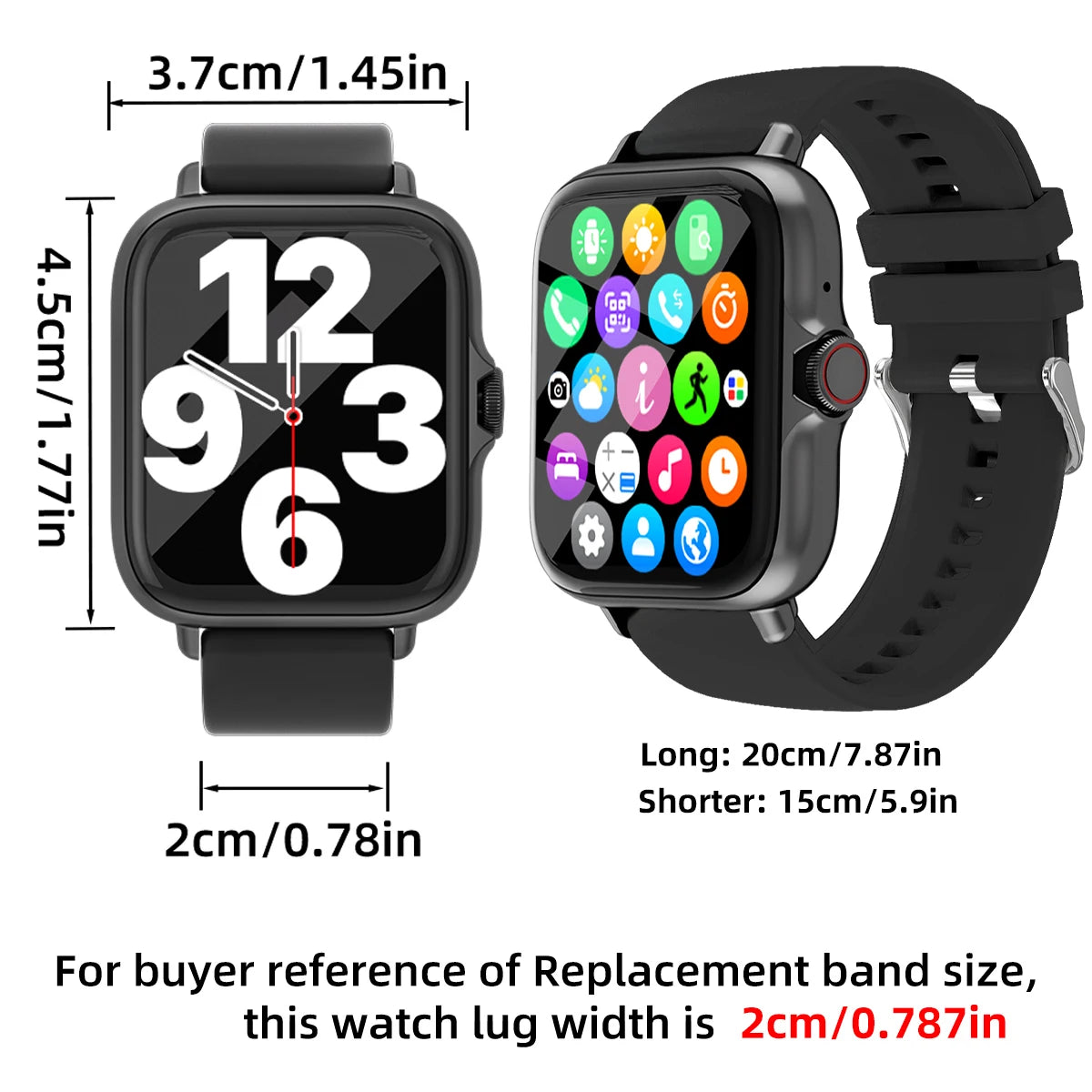 Men Women Smart Watch 1.83'' Waterproof Fitness Sports Watch Answer Call Sleep Sport Pedometer Information Alerts Smartwatch
