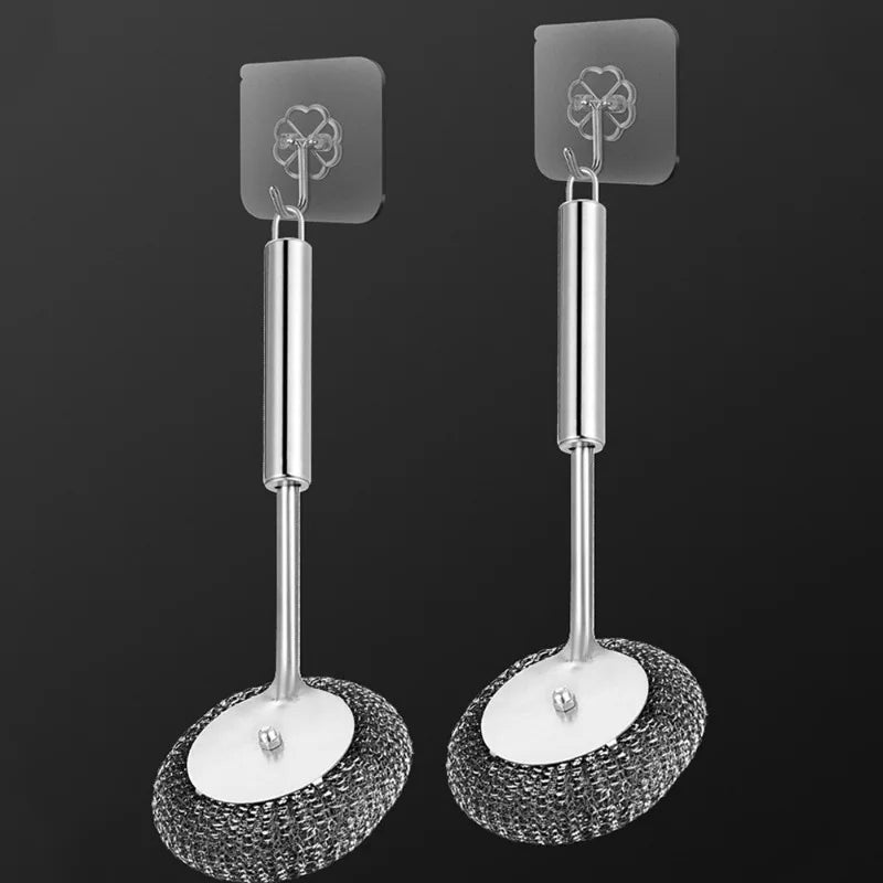 20/1Pcs Cleaning Brush Long Handle Pot Brush Kitchen Pan Pot Dishes Steel Wool Steel Wire Metal Wool Scourer Household Cleaning