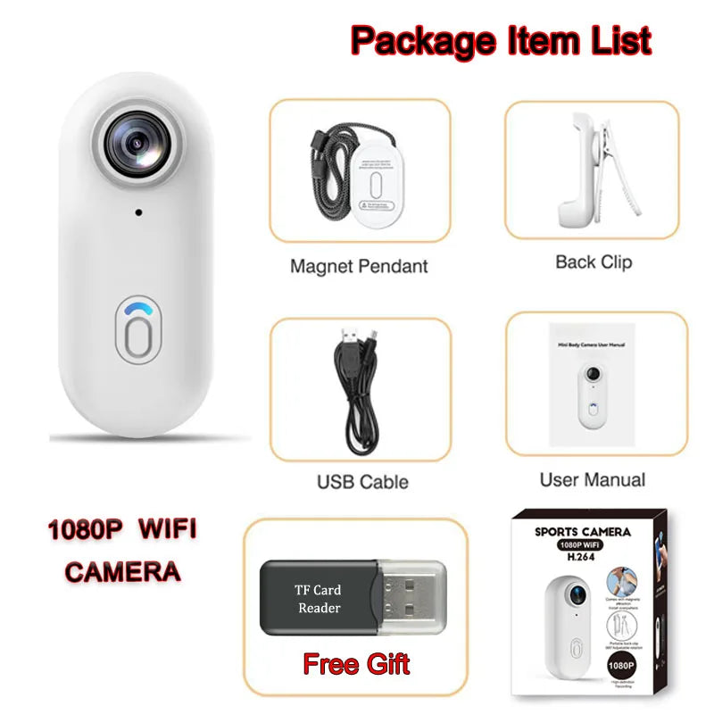 Mini Body Cam 128GB Magnetic Pocket Sports Recorder WiFi Wireless Thumb Camera Video