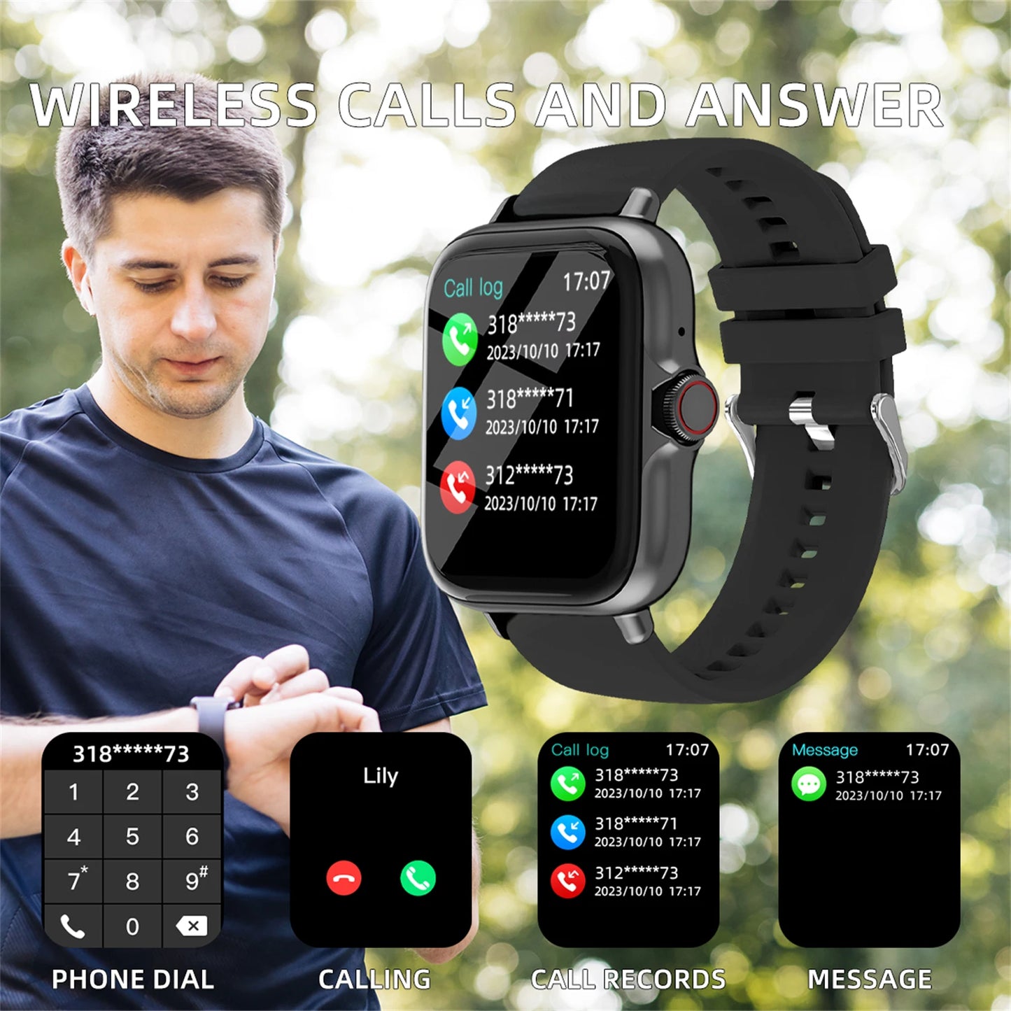 Men Women Smart Watch 1.83'' Waterproof Fitness Sports Watch Answer Call Sleep Sport Pedometer Information Alerts Smartwatch