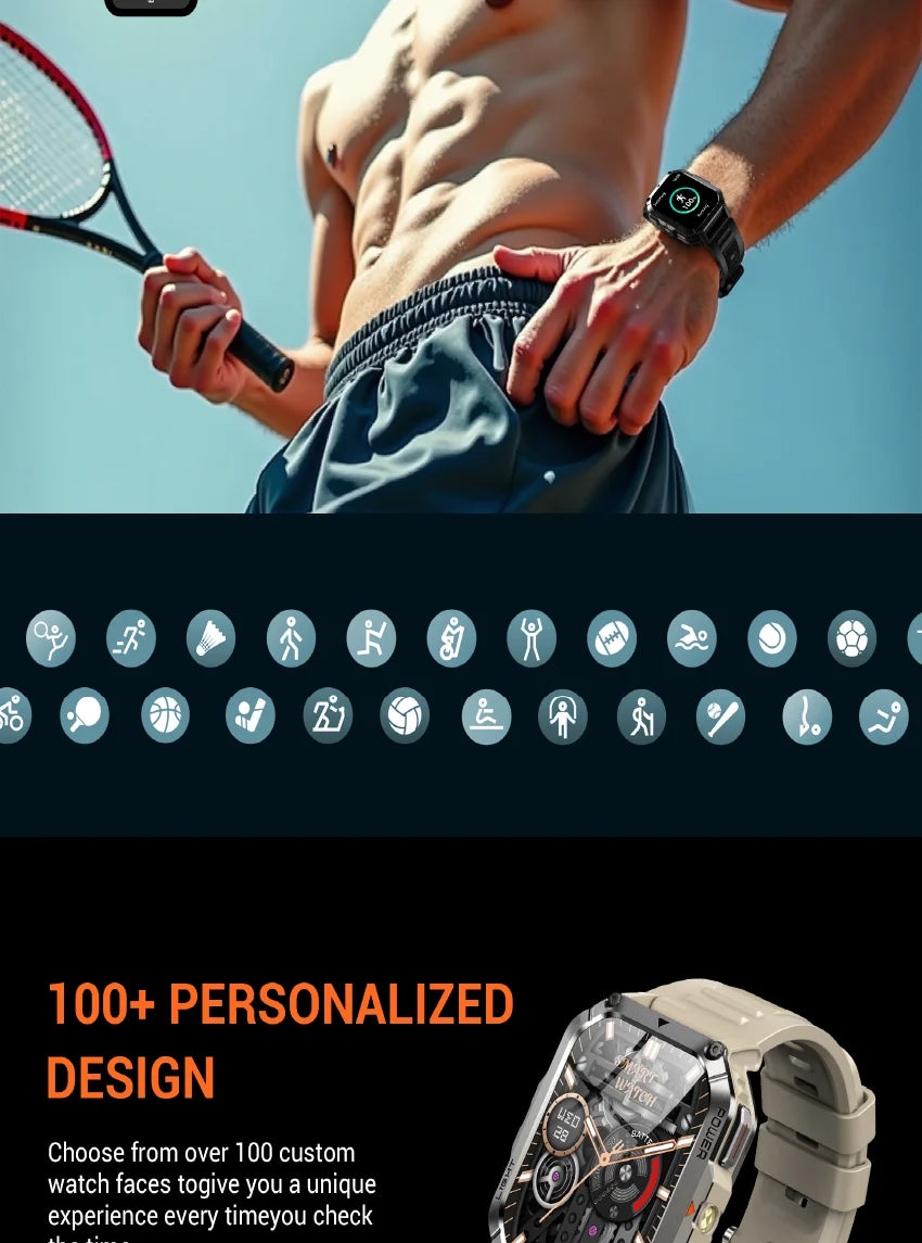 Blackview 2025 New Outdoor Smartwatch 900mAh W70 Pro 2.01'' TFT HD Screen Waterproof Men Watches with Emergency Lighting Compass