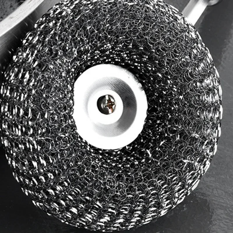 20/1Pcs Cleaning Brush Long Handle Pot Brush Kitchen Pan Pot Dishes Steel Wool Steel Wire Metal Wool Scourer Household Cleaning