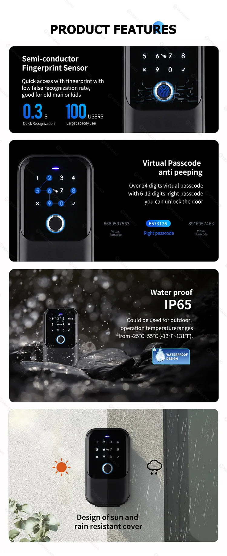 YRHAND TTlock password Smart Fingerprint Digital card