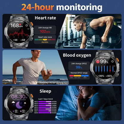 LIGE 2025 New For HUAWEI Xiaomi 1000mah AMOLED Smart Watch Men Sports Fitness LED Flashlight 3ATM Waterproof BT Call Smartwatch