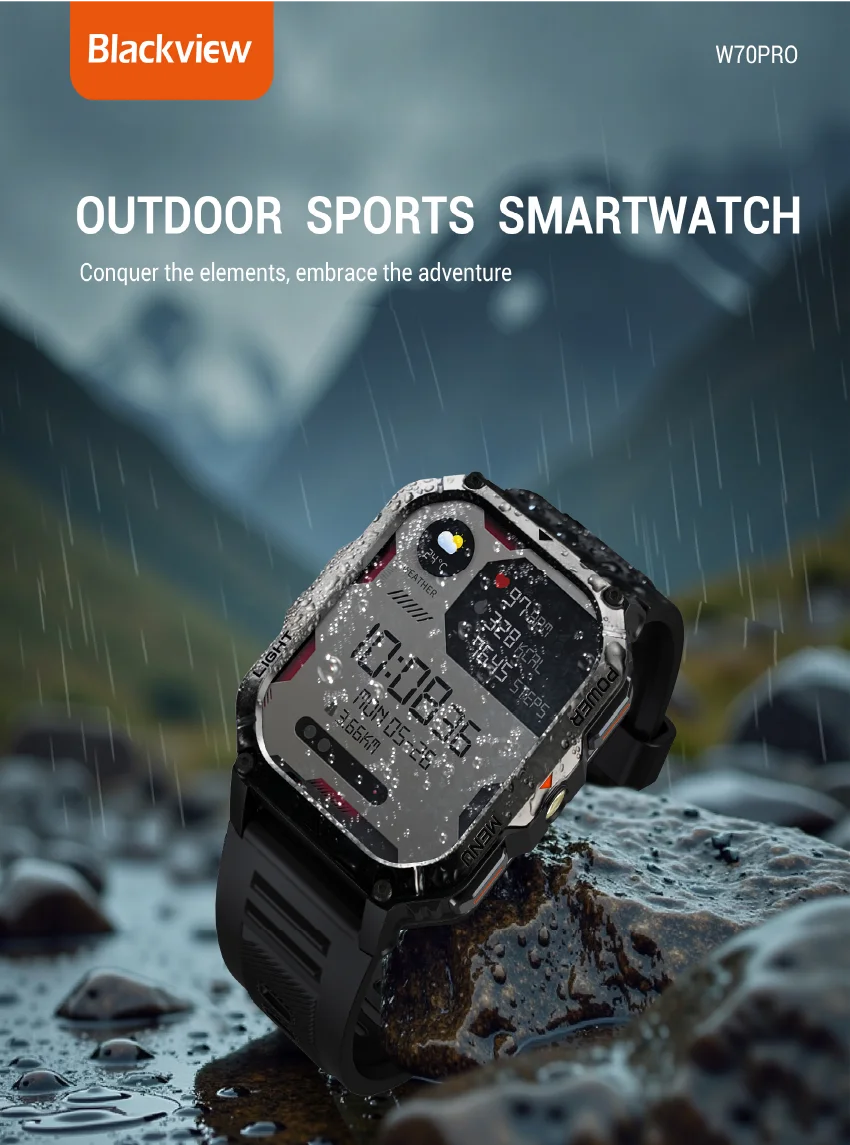 Blackview 2025 New Outdoor Smartwatch 900mAh W70 Pro 2.01'' TFT HD Screen Waterproof Men Watches with Emergency Lighting Compass