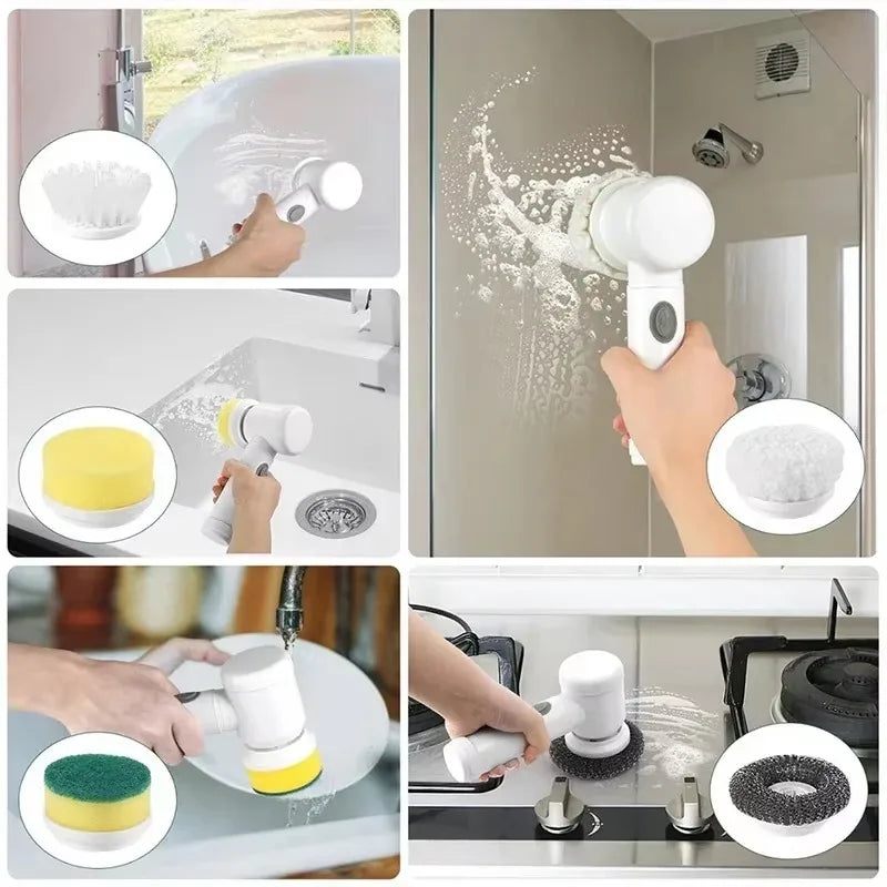 Electric Spin Scrubber Cordless Spin Scrubber with 5 Replaceable Brush Heads