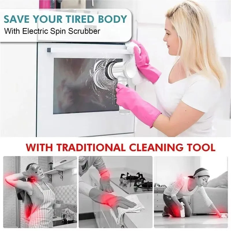 Electric Spin Scrubber Cordless Spin Scrubber with 5 Replaceable Brush Heads