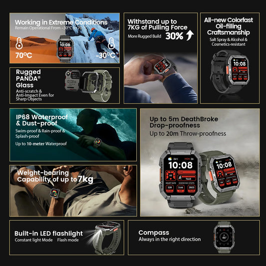 Blackview W60 2024 New Smartwatch 2.01'' HD Display TFT Rugged Smart Watch for Outdoor With Emergency Lighting Bluetooth Calling