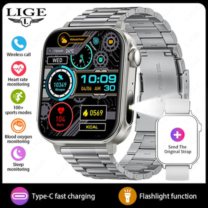 LIGE 1.83" HD Screen Smart Watch Men BT Call type-c Fast Charging New Watches IP67 Waterproof Sports Health Monitor Smartwatches