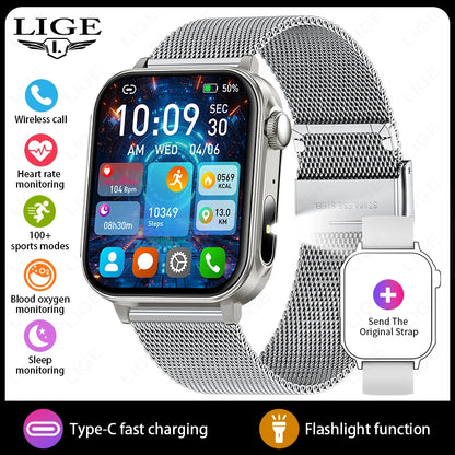 LIGE 1.83" HD Screen Smart Watch Men BT Call type-c Fast Charging New Watches IP67 Waterproof Sports Health Monitor Smartwatches
