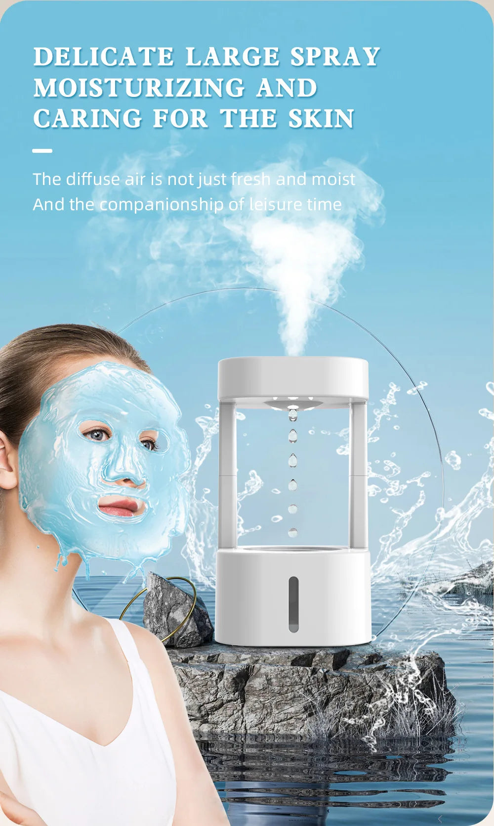 Anti-Gravity Drip Humidifier, LED Colorful Night Light Remote Control