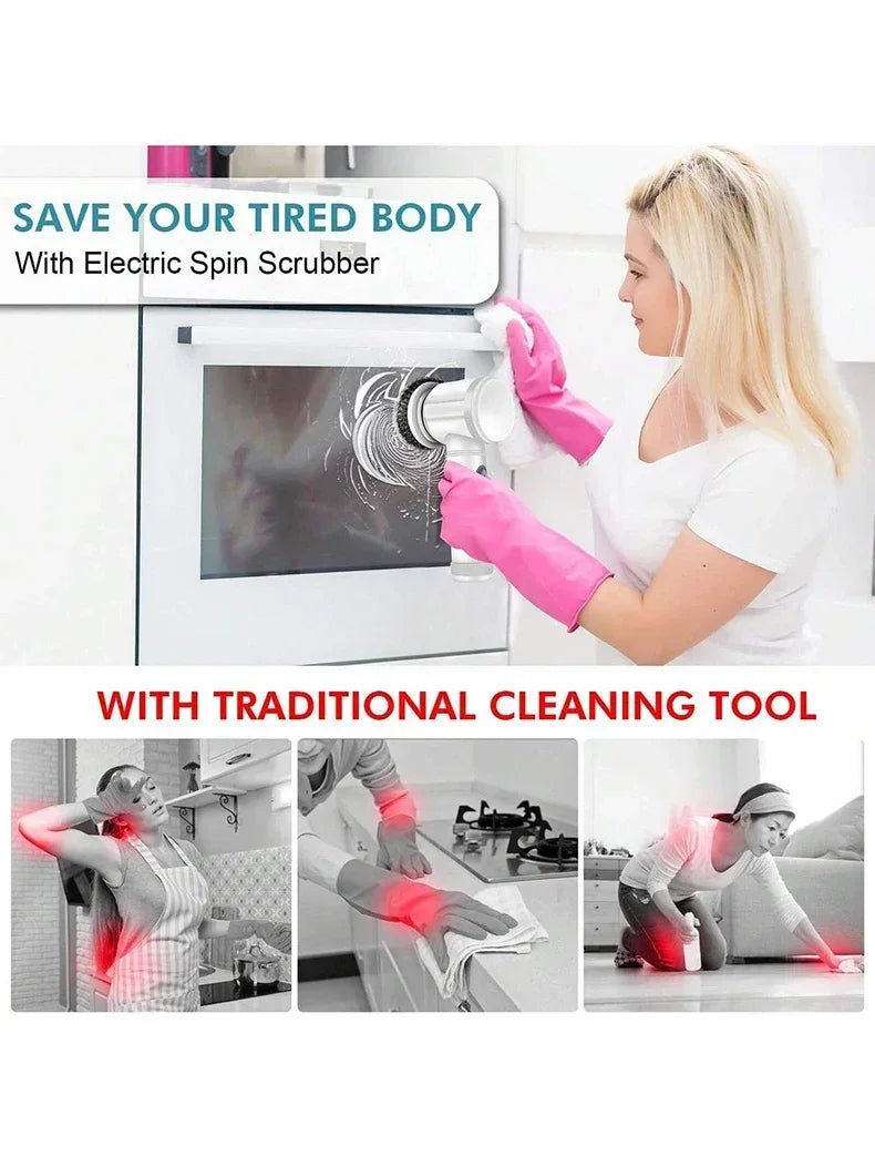 Electric Spin Scrubber Cordless Spin Scrubber with 5 Replaceable Brush Heads
