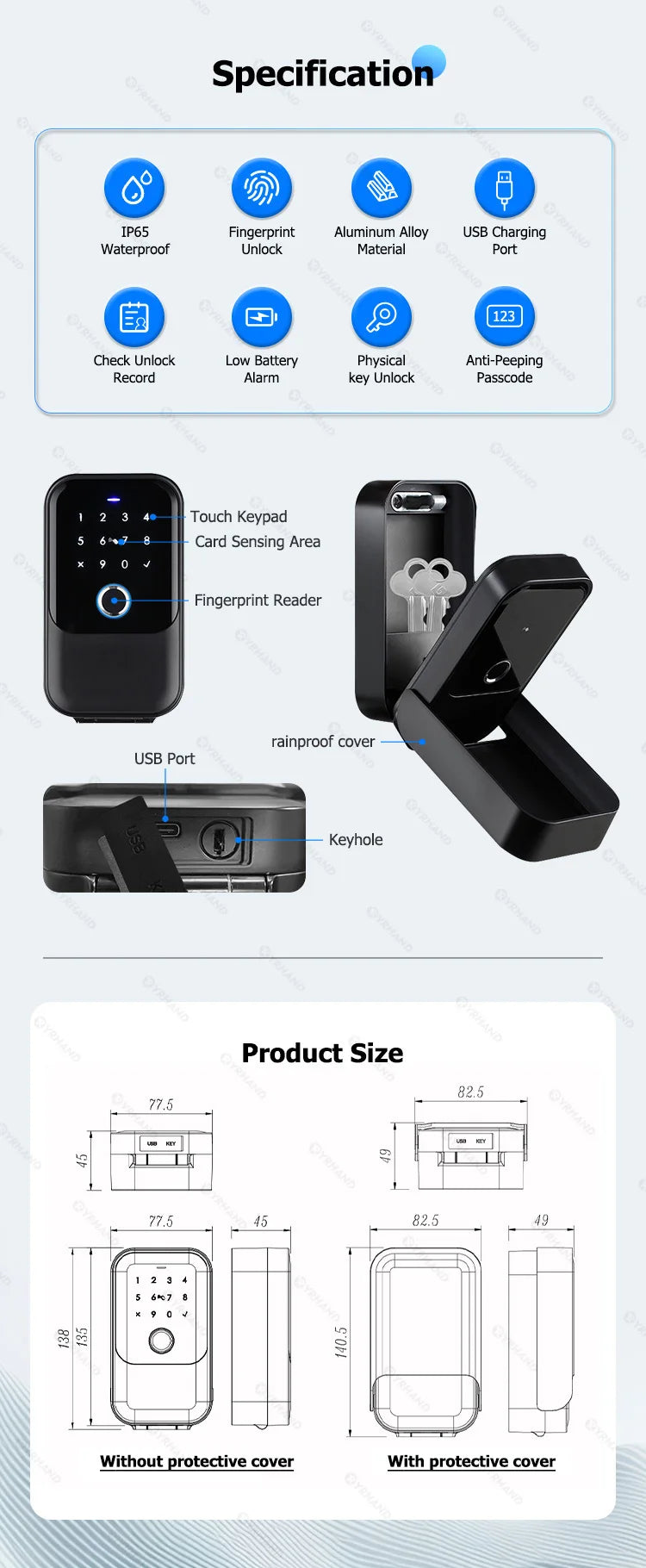 YRHAND TTlock password Smart Fingerprint Digital card