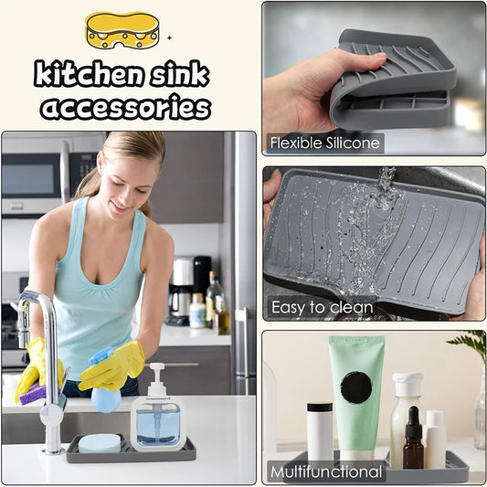 Silicone Bathroom Soap Dishes Sink Sponge Holder for Kitchen, Shower Soap Sponge Tray Counter Rubber Soap Dish with Drain