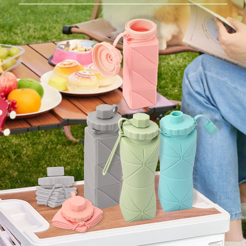 620ml 600ml Outdoor Silicone Folding Cup with Lid Camping Gadgets Supplies
