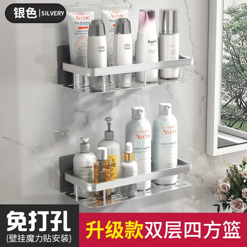 Bathroom Basket Suction Cup Wall-Mounted Space Aluminum
