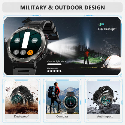 Blackview New IP68 Waterproof Smart Watch with LED Flashlight 960mAh Battery Life Bluetooth Call Outdoor Watches for Man Woman