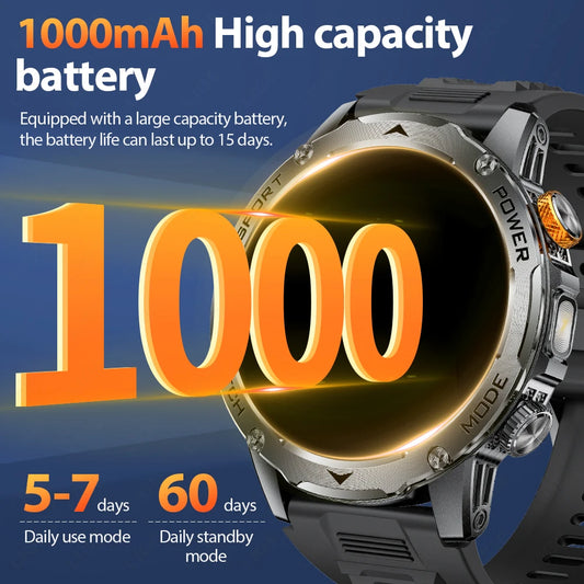 LIGE 2025 New For HUAWEI Xiaomi 1000mah AMOLED Smart Watch Men Sports Fitness LED Flashlight 3ATM Waterproof BT Call Smartwatch