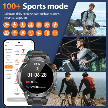 LIGE 2025 New For HUAWEI Xiaomi 1000mah AMOLED Smart Watch Men Sports Fitness LED Flashlight 3ATM Waterproof BT Call Smartwatch