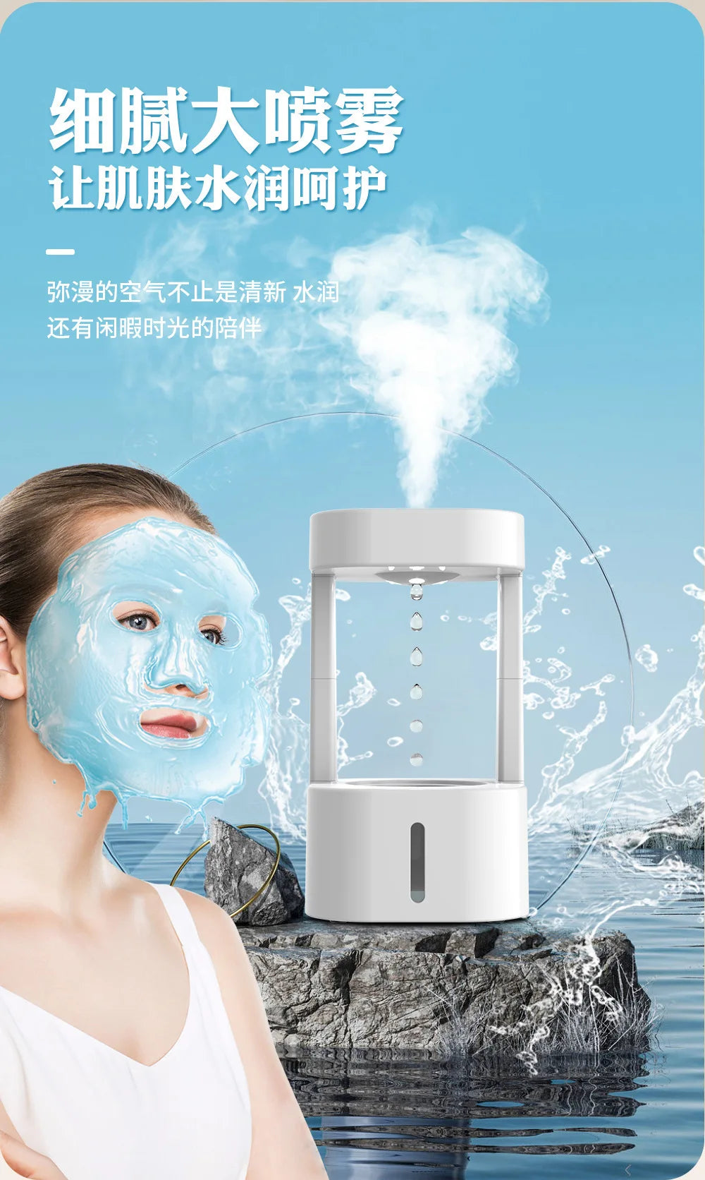 Anti-Gravity Drip Humidifier, LED Colorful Night Light Remote Control