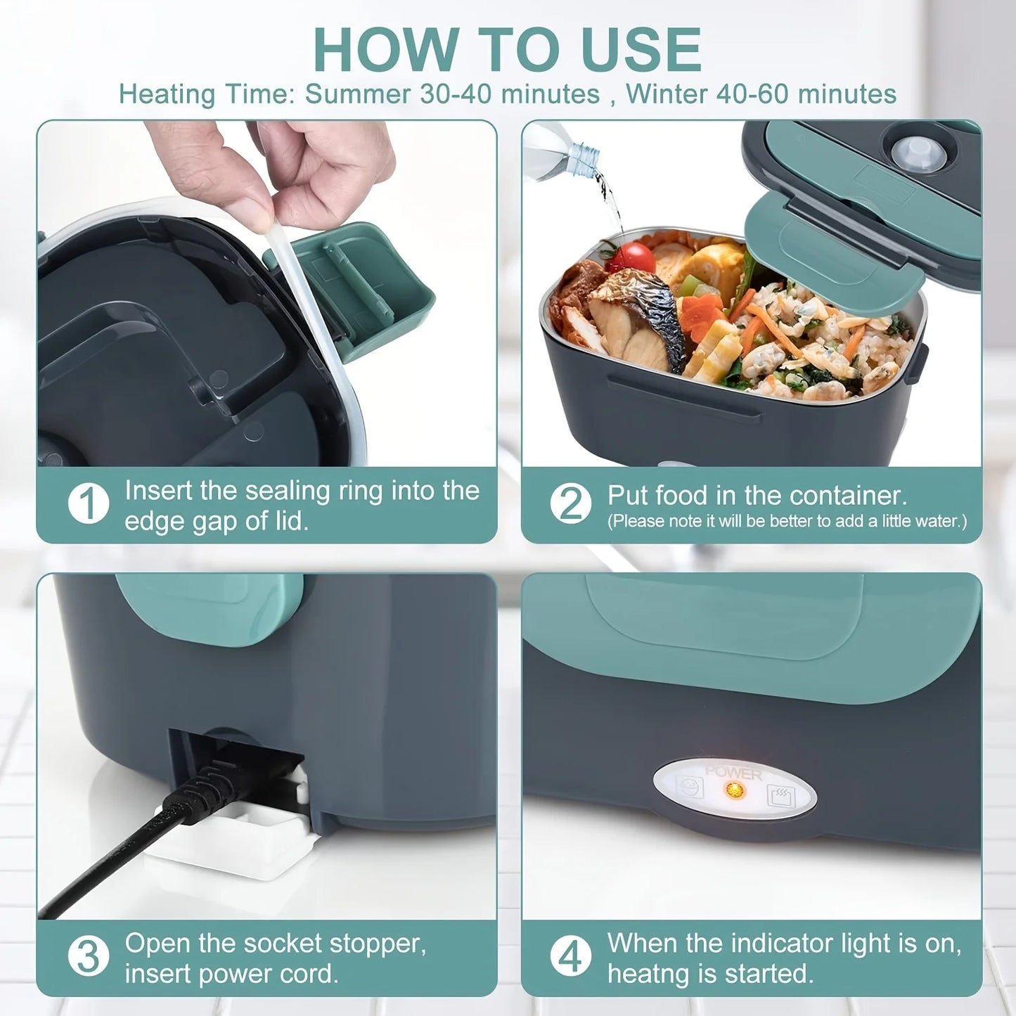 1.5 L 60W Electric Lunch Box Food Warmer Portable Food Heater